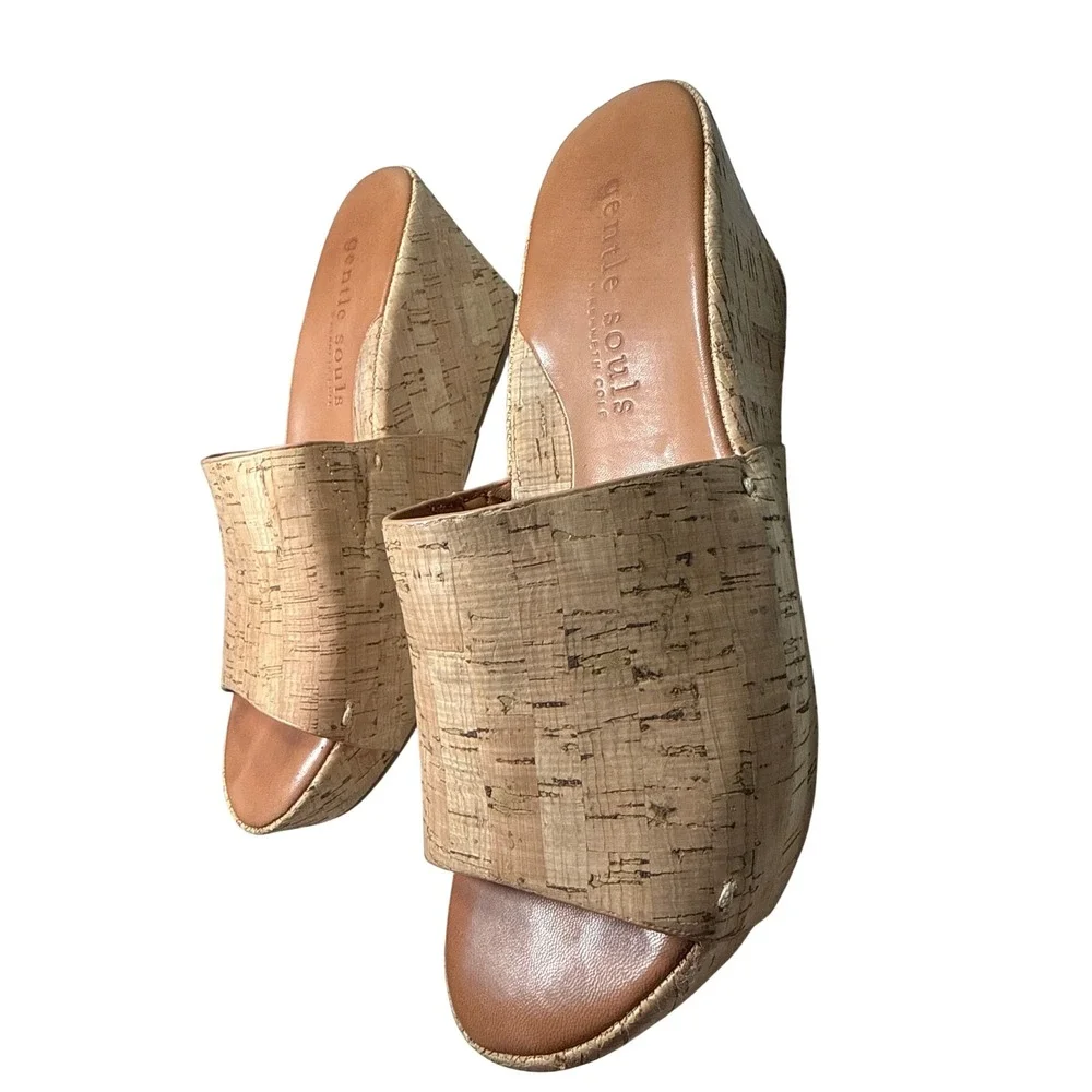 Gentle Souls Kenneth Cole Cork Platform Wedge Sandals Slides Tan Brown Womens 8M